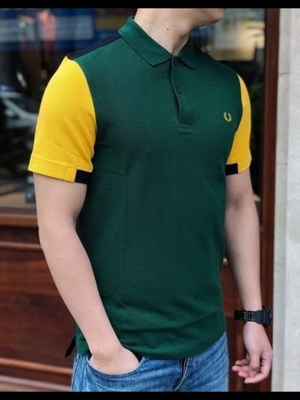 Fred Perry Bold Cuff Insert Pique Polo Shirt Ivy Green, Carbon Blue, Yellow RARE - Picture 12 of 16